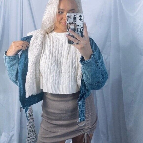 NWOT off white cable knit cropped Crewneck long sleeve sweater - Picture 12 of 12